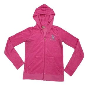 Vintage Juicy Couture Tracksuit Jacket Pink Hoodie Logo Youth 14 Adult XS Y2k